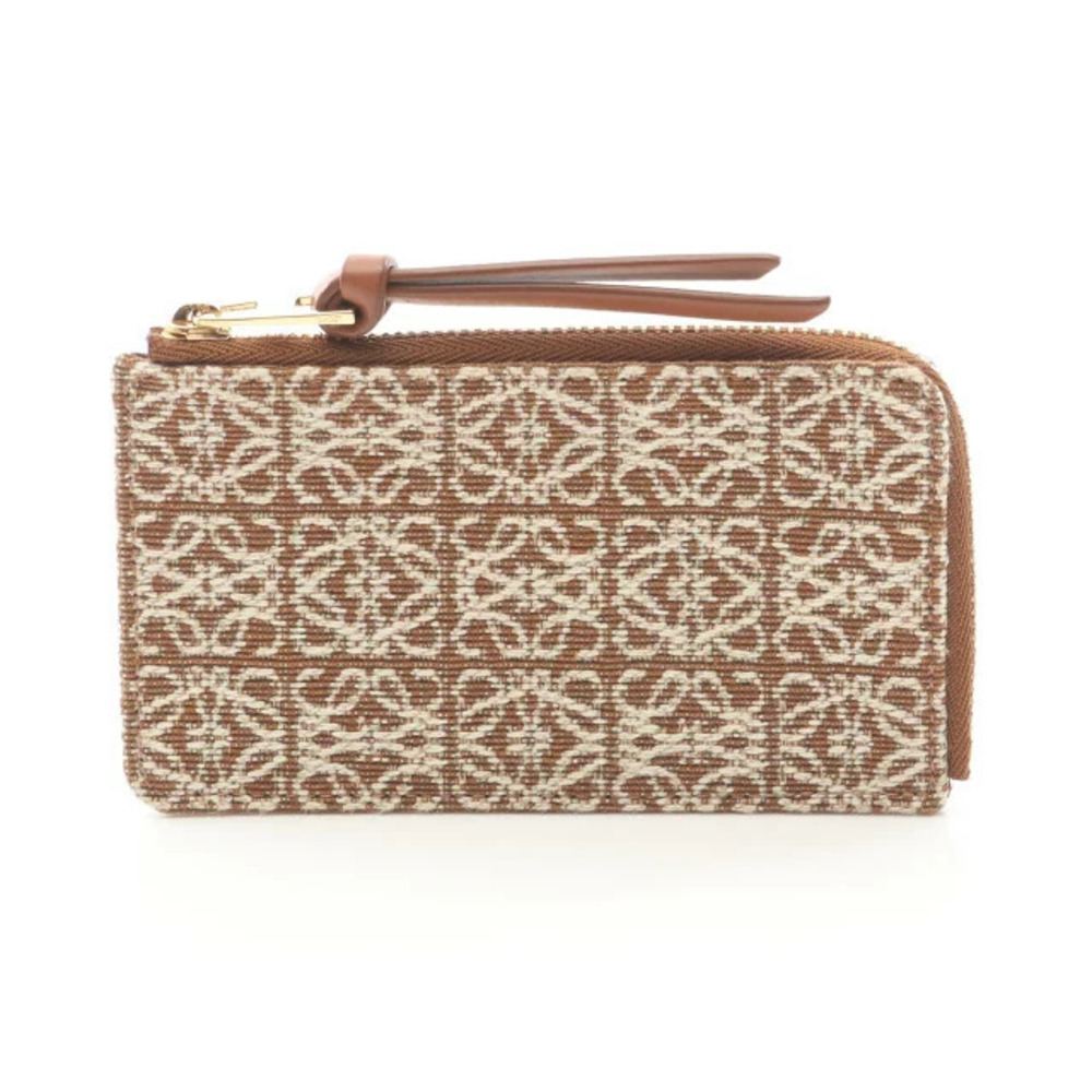 Loewe Repeat Anagram Coin Card Case Purse Wallet Canvas Leather Brown